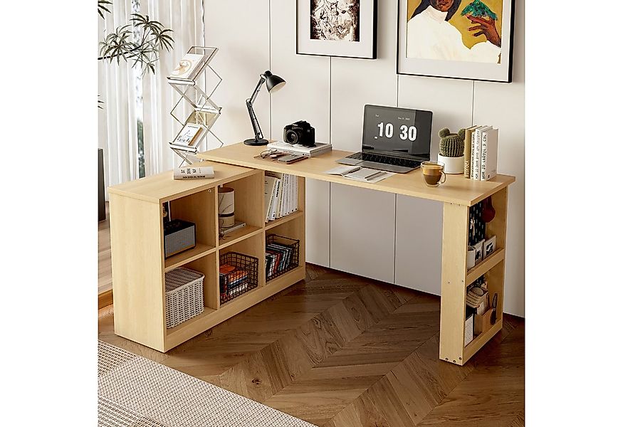 TavilaEcon Schreibtisch Multifunktionaler Bürotisch in L-Form, mit Sechsfac günstig online kaufen