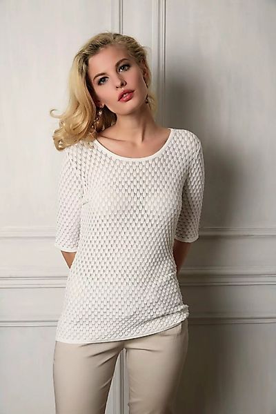 Passioni Sweater Weißes, strukturiertes Sommer Pullover günstig online kaufen