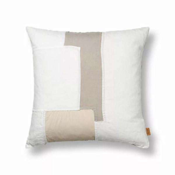 Kissen Part textil weiß beige / 50 x 50 cm - Baumwoll- & Leinen-Patchwork - günstig online kaufen