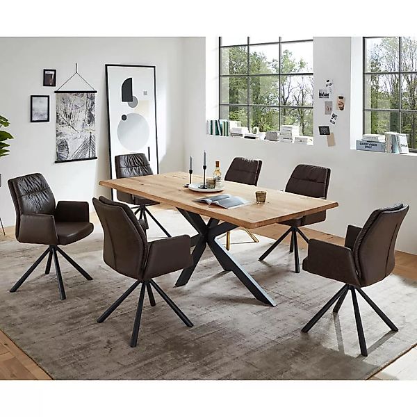 Esstischgruppe 7-teilig, Massivholztisch 200x100cm, inkl. 6 Stühle, NEWBURG günstig online kaufen