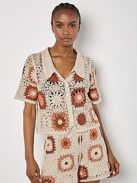 Apricot Spitzenshirt Häkeltop mit Kragen günstig online kaufen