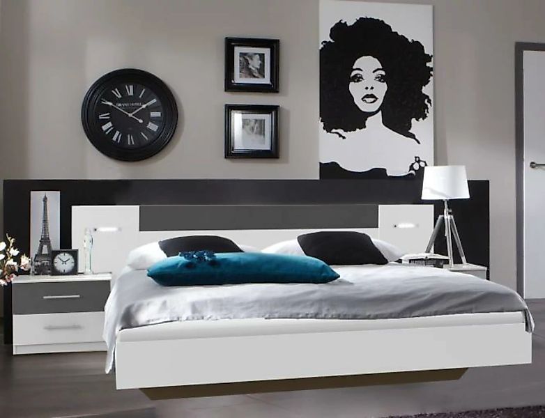 180x200 Schlafzimmerset ANGIE inkl. LED-Beleuchtung und 2 Nachtkommoden von günstig online kaufen