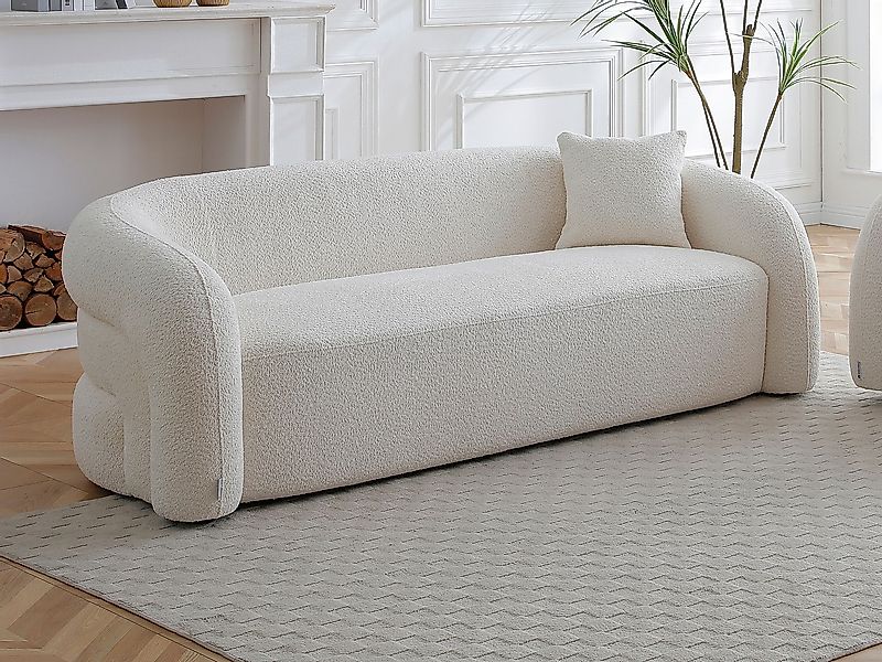 Sofa 3-Sitzer - Bouclé Stoff Weiß - LAPIOTA von Maison Céphy günstig online kaufen