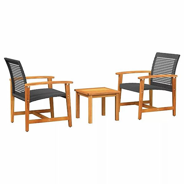 vidaXL 3-tlg Bistro-Set Schwarz Poly Rattan und Akazienholz günstig online kaufen