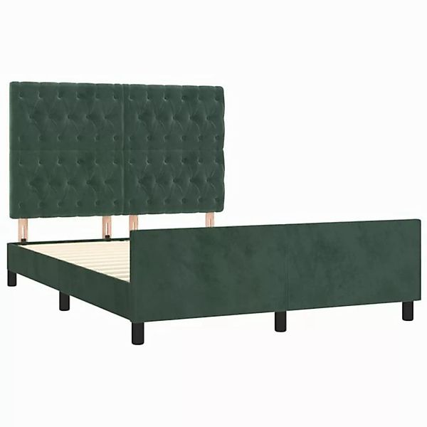 vidaXL Bettgestell Bettrahmen mit Kopfteil Dunkelgrün 140x190 cm Samt Bett günstig online kaufen