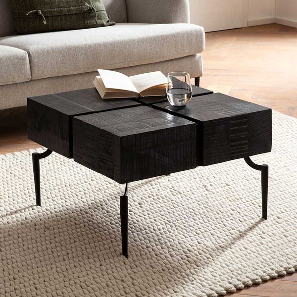 Couchtisch Sofatisch in Schwarz aus Massivholz und Metall günstig online kaufen