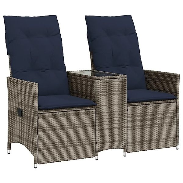 vidaXL Gartensofa Verstellbar 2-Sitzer mit Tisch Grau Poly Rattan 365714 günstig online kaufen