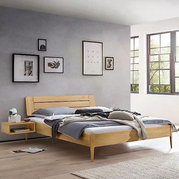 140x200 cm Bett Eiche hell aus Massivholz 38 cm Einstiegshöhe günstig online kaufen
