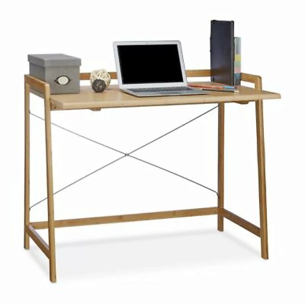 relaxdays Schreibtisch Bambus mit Kreuzstrebe beige günstig online kaufen