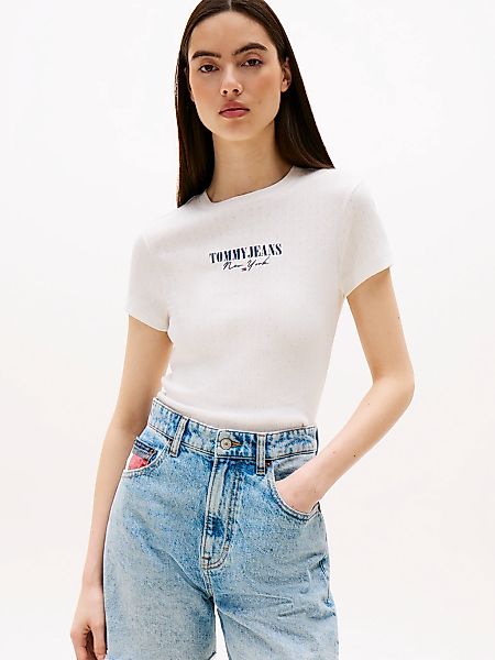 Tommy Jeans Kurzarmshirt "TJW SLIM LOGO 2 POINTELLE TEE" günstig online kaufen