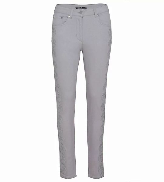 Christian Materne 5-Pocket-Jeans Röhrenjeans mit Rosen-Lederapplikation günstig online kaufen