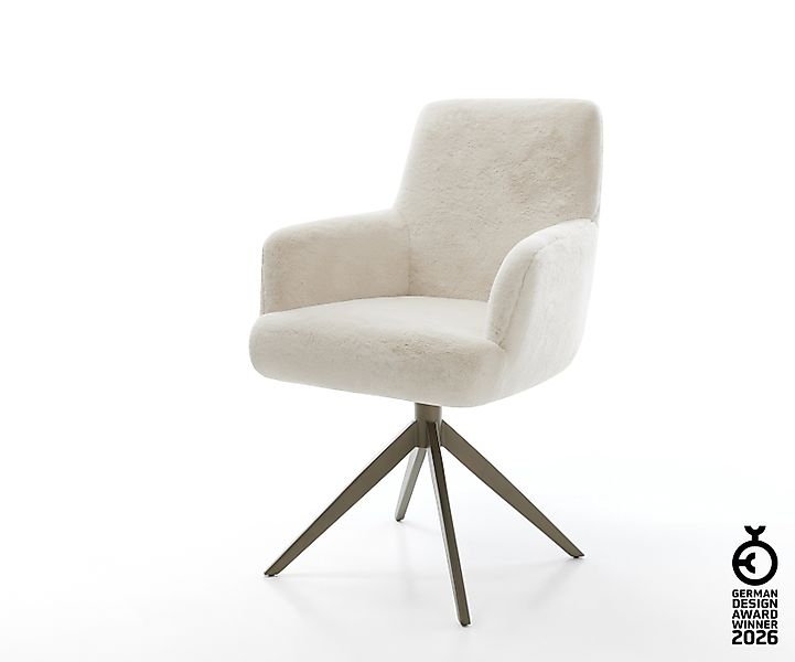 Drehstuhl Heira-Flex mit Armlehnen Plüsch Creme-Weiß Kreuzgestell breit Eff günstig online kaufen