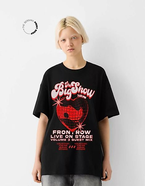 Bershka Oversize-T-Shirt Mit Print Damen Xs Schwarz günstig online kaufen