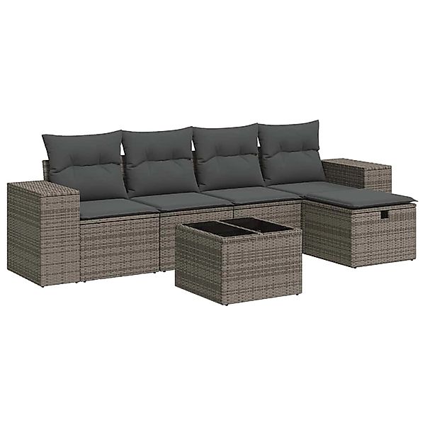vidaXL 6-Tlg Garten-Sofagarnitur mit Kissen Grau Poly Rattan 3325676 günstig online kaufen