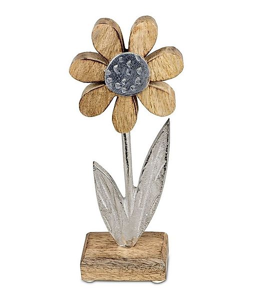 Kremers Schatzkiste Dekofigur Deko Blume Aluminium Mangoholz Sockel 24x11cm günstig online kaufen
