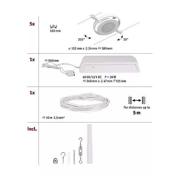 Paulmann Wire RoundMac LED-Seilsystem, 5-fl. weiß günstig online kaufen