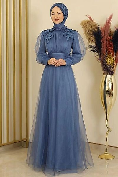 fashionshowcase Tüllkleid Abendkleid mit Blumen Guipure-Details Abiye Abaya günstig online kaufen