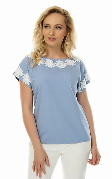 Passioni T-Shirt Sommershirt in Blau, mit floralen Spitzendetails günstig online kaufen
