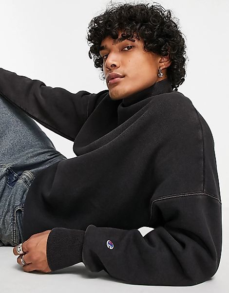 Champion – Reverse Weave – Hochgeschlossenes Sweatshirt mit Logo in Schwarz günstig online kaufen