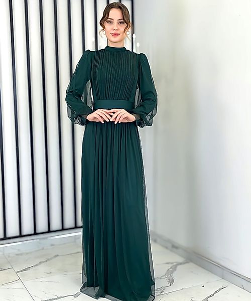 fashionshowcase Tüllkleid Damen Abendkleid Maxilänge Abaya-Stil günstig online kaufen