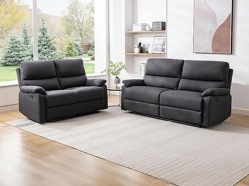 Relaxsofa elektrisch 3-Sitzer & 2-Sitzer - Stoff - Anthrazit - LUNANO günstig online kaufen