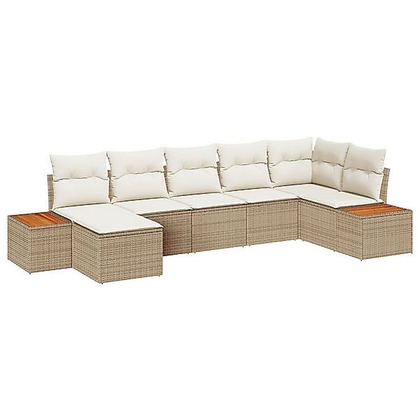 vidaXL Loungesofa 7-teiliges Garten Sofa Set mit Kissen Beige Poly Rattan, günstig online kaufen