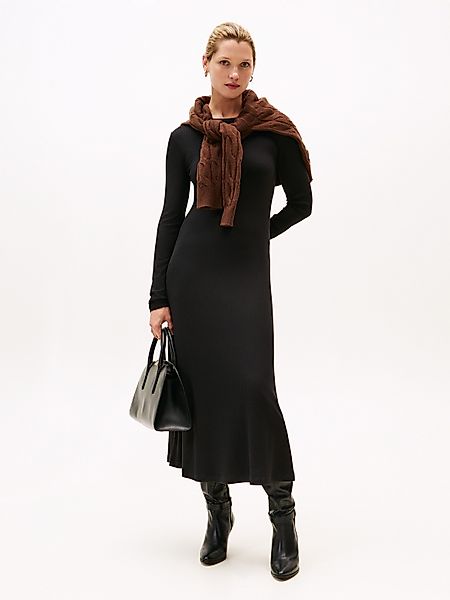 Tommy Hilfiger A-Linien-Kleid "5X2 RIB FLARE MIDI DRESS LS", in gerippter S günstig online kaufen