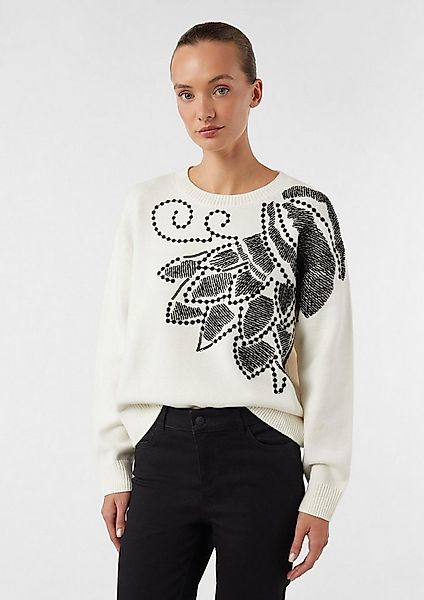 comma Longpullover Strickpullover Strickpullover mit großer Stickerei günstig online kaufen