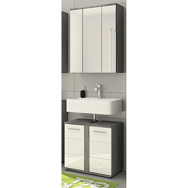 Inn.Furn Badmöbel-Set Weiß Hochglanz Grau 2-teilig 60 cm 11 Fächer Bailey günstig online kaufen