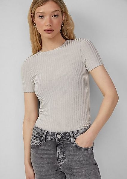 QS Kurzarmshirt Leicht transparentes Rippshirt im Metallic-Look günstig online kaufen