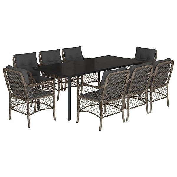 vidaXL 9-Tlg Garten-Essgruppe mit Kissen Grau Poly Rattan 3212137 günstig online kaufen