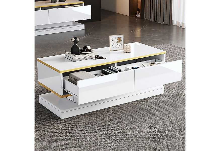 Merax Couchtisch hochglanz Sofatisch Beistelltisch in Warmweiß (1-St., 1 Ti günstig online kaufen