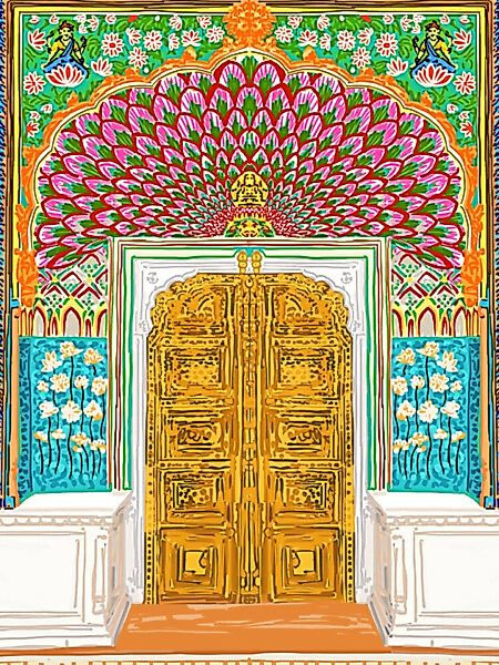 Poster / Leinwandbild - Jaipur Palace Front Entrance Door günstig online kaufen