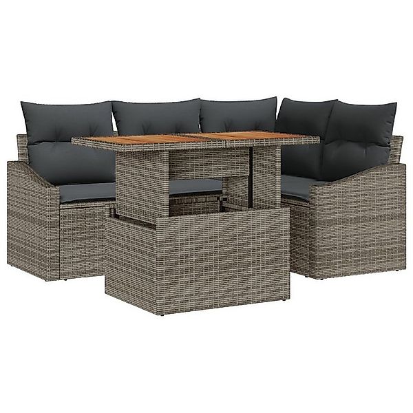 vidaXL Loungesofa 5-teiliges Garten-Sofa-Set mit Kissen Grau Poly Rattan, 5 günstig online kaufen