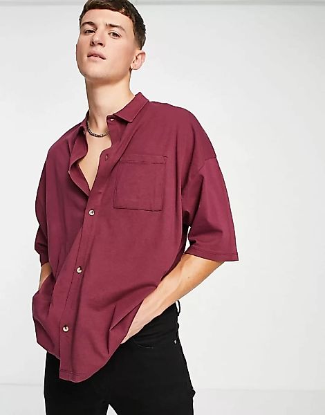 ASOS DESIGN – Oversize-Hemd aus Jersey in Burgunder-Rot günstig online kaufen