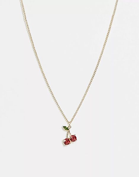 Topshop – Goldfarbene Halskette mit Kristallanhänger im Kirschdesign günstig online kaufen