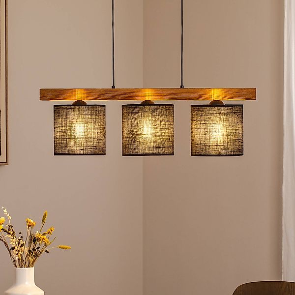 Pendellampe Forest, Holz hell/schwarz, Jute schwarz, 3-fl. günstig online kaufen