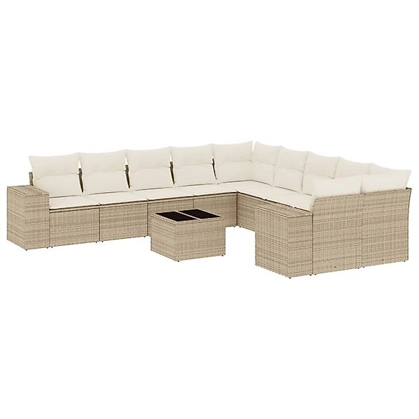 vidaXL 11-Tlg Garten-Sofagarnitur mit Kissen Beige Poly Rattan 3223117 günstig online kaufen