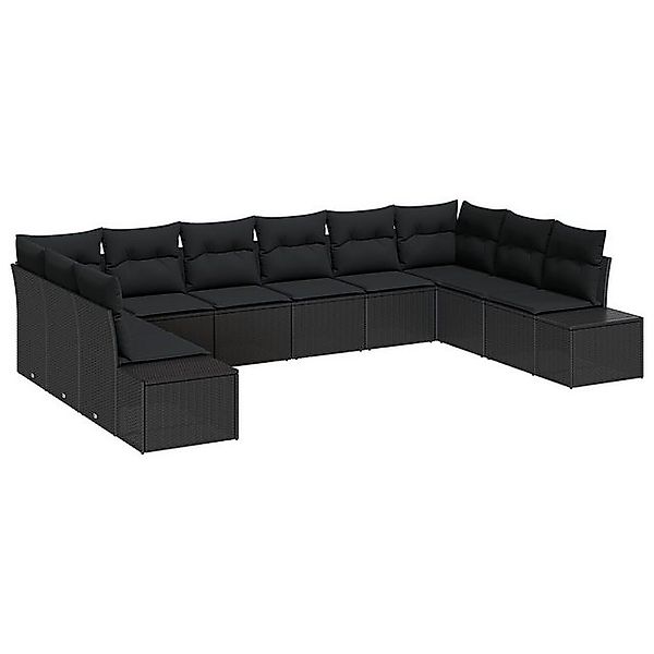 vidaXL Loungesofa 10-teiliges Garten-Sofa-Set mit Kissen Schwarz Poly-Ratta günstig online kaufen