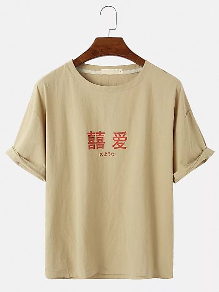 Mens Cotton Character Print Einfarbige atmungsaktive lose T-Shirts mit lock günstig online kaufen