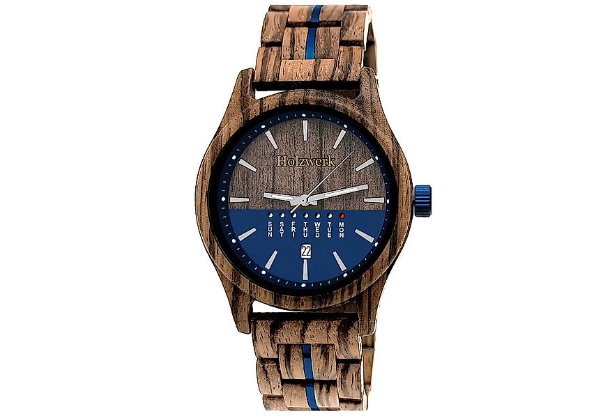 Holzwerk Quarzuhr KIEL Designer Holz Armbanduhr mit Datumsanzeige in Walnus günstig online kaufen