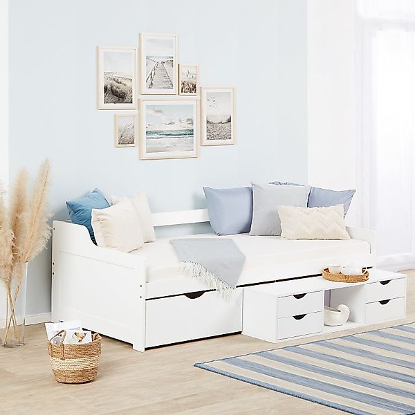 Homestyle4u Stauraumbett 90x200 Kojenbett Kinderbett Weiß günstig online kaufen