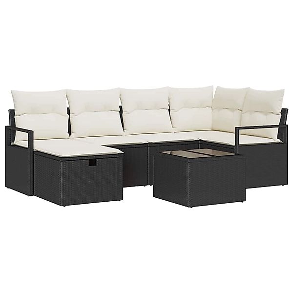 vidaXL Garten-Sofa-Set mit Kissen 7-Tlg Schwarz Poly Rattan 3360518 günstig online kaufen