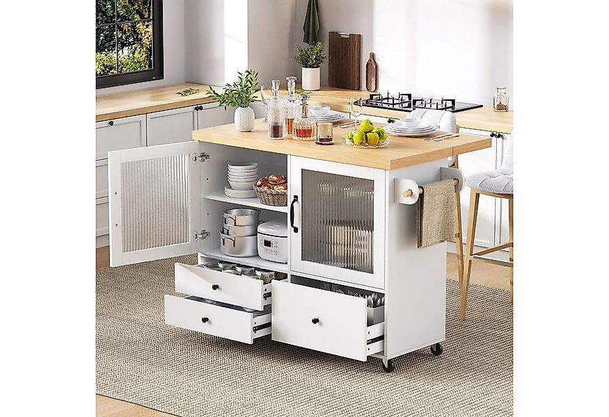 Flieks Küchenwagen mit erweiterbarer Arbeitsplatte, Rollen und Weinglashalt günstig online kaufen