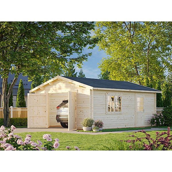 Palmako Garage Roger mit Holztor 450 x 550 cm Lackiert Grau-Weiß FSC® günstig online kaufen