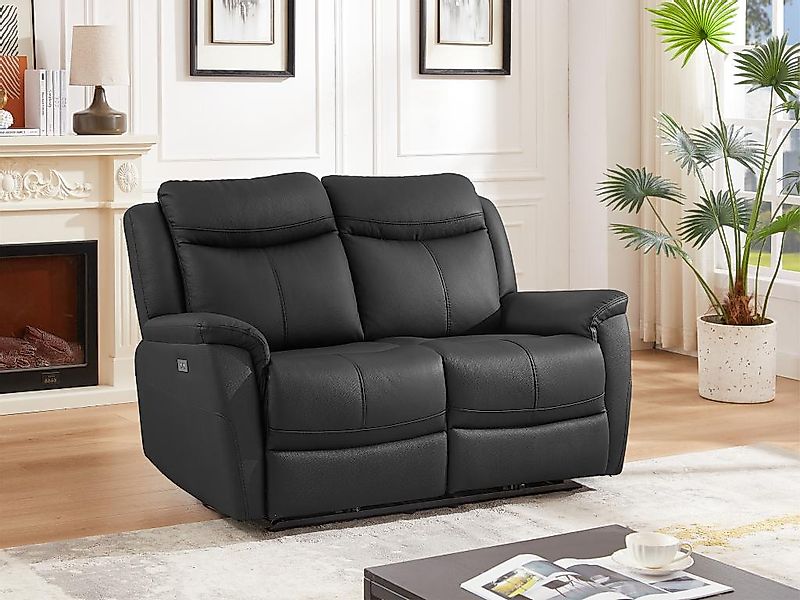 Relaxsofa 2-Sitzer elektrisch - Rindsleder - Schwarz - NOMAJO günstig online kaufen