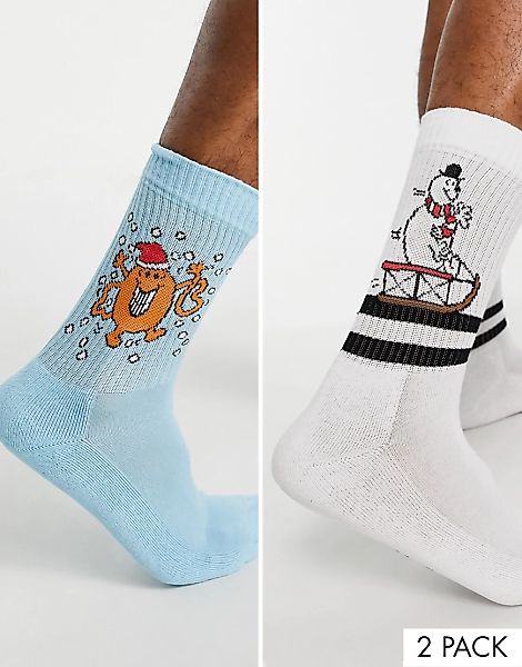 ASOS DESIGN – 2er-Pack weihnachtliche Mr-Men-Socken-Mehrfarbig günstig online kaufen