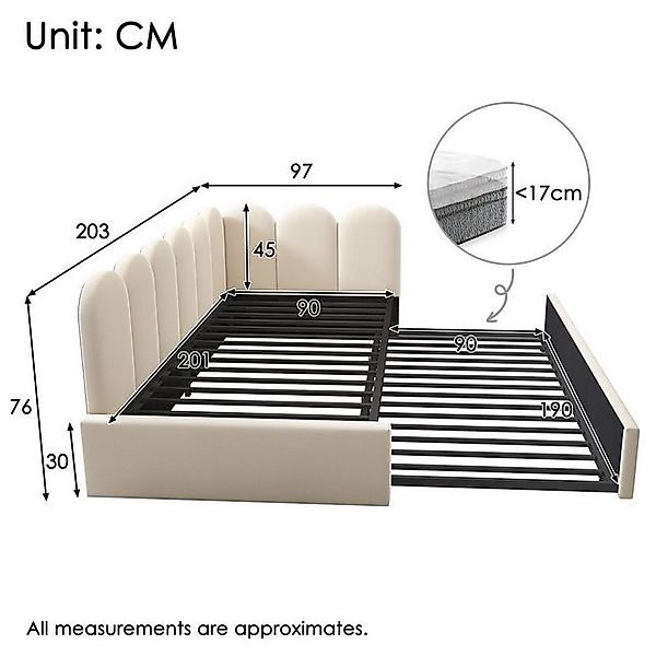 Ulife Daybett 90x200cm mit Ausziehbett 90x190cm, Samt Polsterbett Tagesbett günstig online kaufen