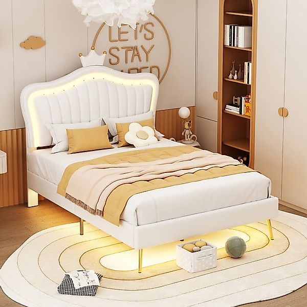 FOSMET Polsterbett Polster-Kinderbett 90x200 cm mit LED, PU-Krone, Lattenro günstig online kaufen