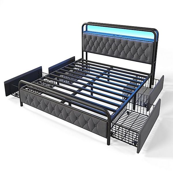 Gotagee Polsterbett 180x200cm Doppelbett USB Metallbett LED Jugendbett Samt günstig online kaufen